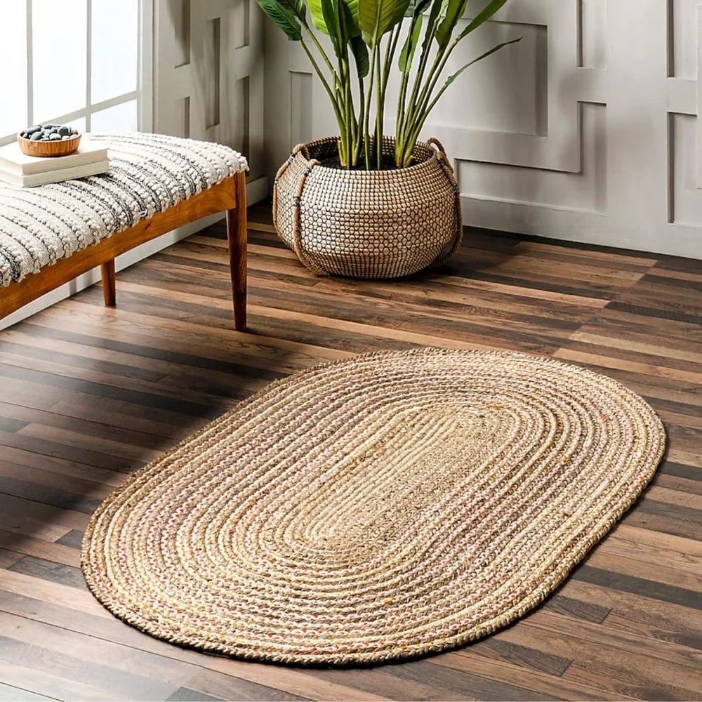 CHARDIN HOME 100% Natural Jute Hand Woven Braided Decorative Bohemian Home Rug